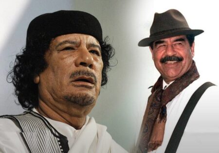 Saddam Hussein and Muammar Gaddafi
