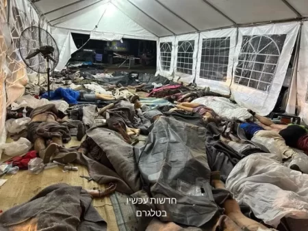 Israeli casualties inside a tent set up by the resistance