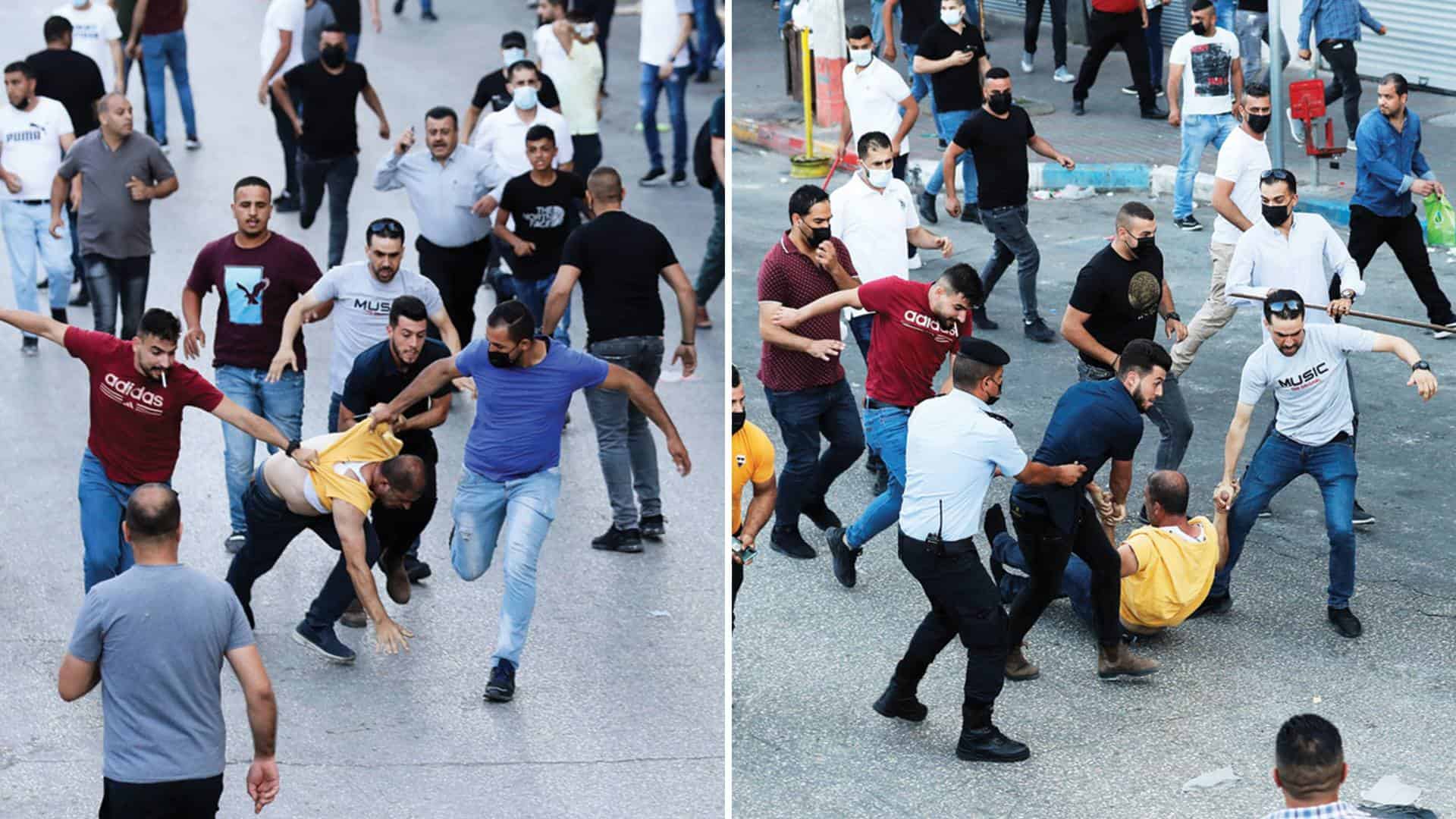 عناصر السلطة الفلسطينية يسحلون متظاهراً في رام الله watanserb.com