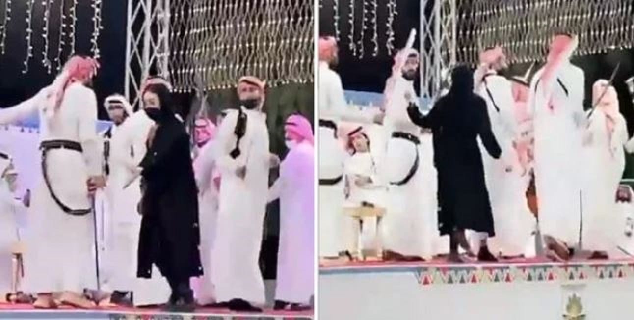 طرد فتاة في الباحة في السعودية بعدما اقتحمت مسرحاً لترقص (العرضة) مع الرجال watanserb.com