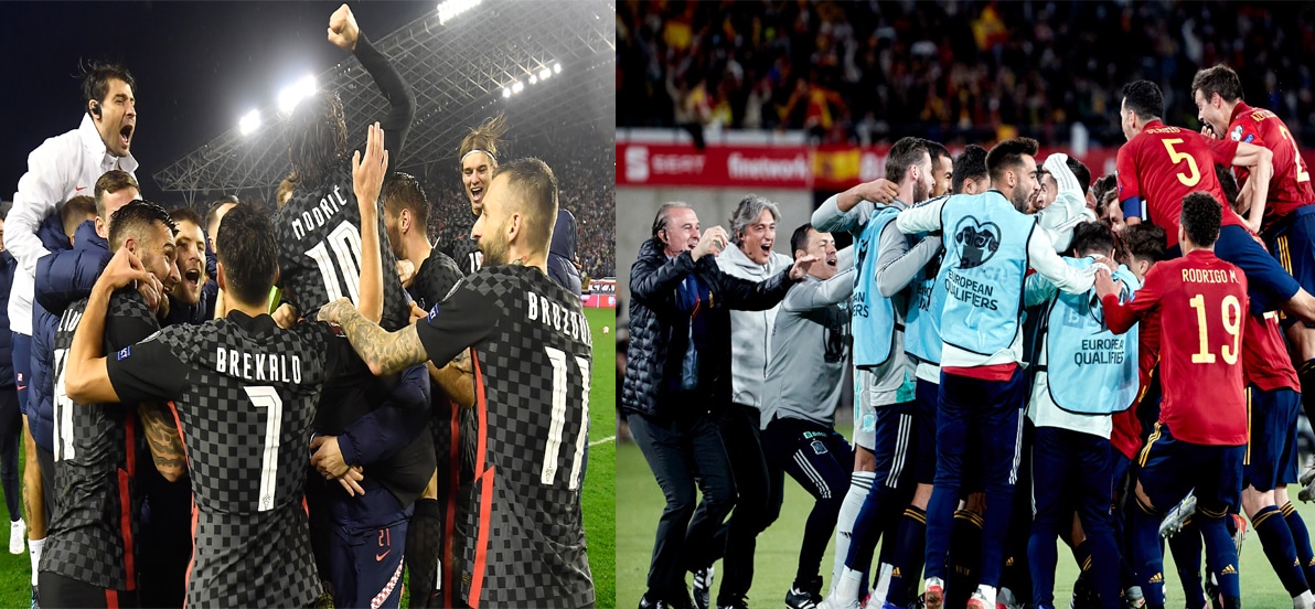 احتفال منتخب إسبانيا وكرواتيا بعد التأهل إلى مونديال كأس العالم 2022 watanserb.com