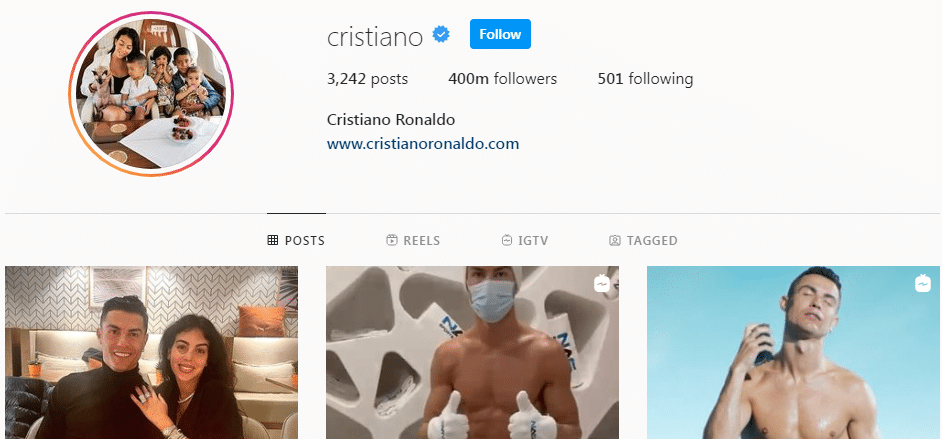 حساب كريستيانو رونالدو عبر الانستغرام