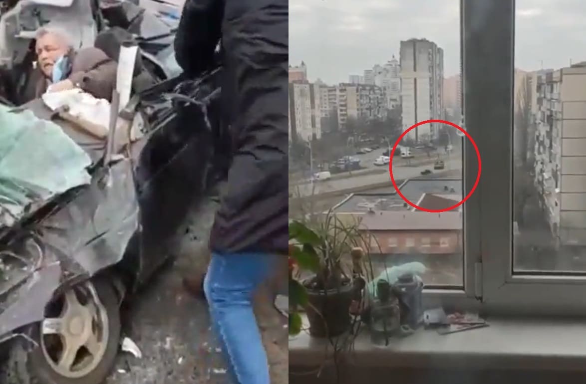 دبابة روسية تسحق سيارة في كييف وسائقها ينجو بأعجوبة watanserb.com