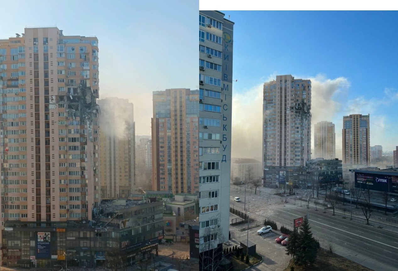 صاروخ روسي يضرب مبنى سكني في كييف watanserb.com