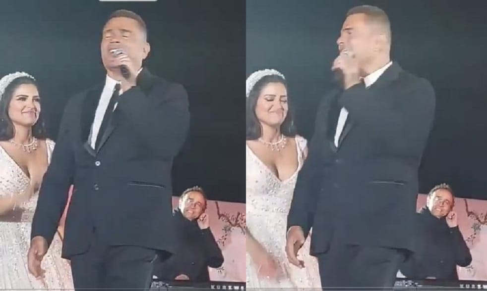 عروس تضع عمرو دياب في موقف مُحرج بسبب فستانها! (فيديو) watanserb.com