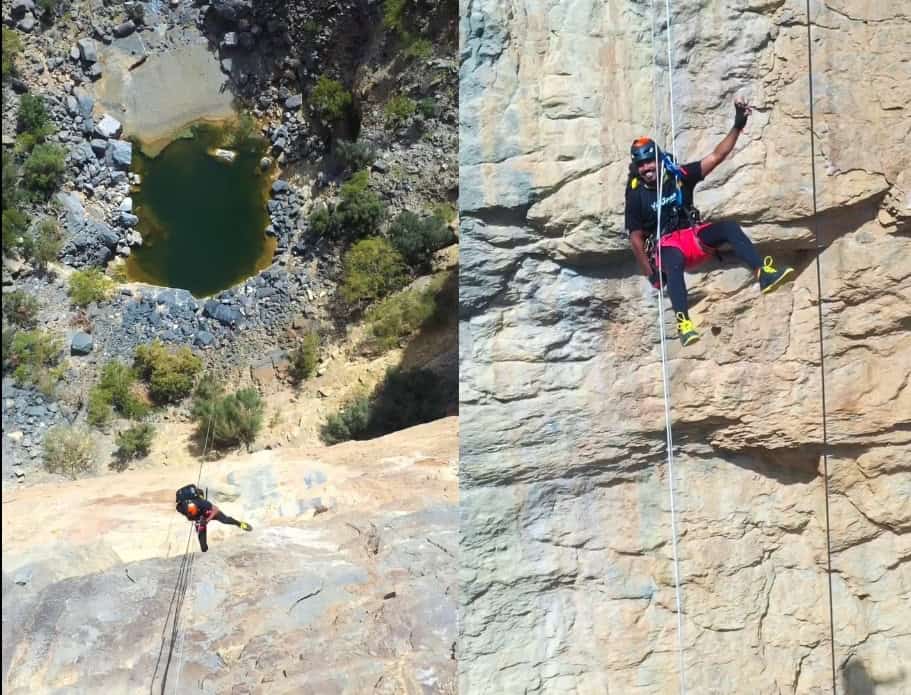 مغامر عماني ينزل الفالق الصخري العظيم في جبل شمس watanserb.com