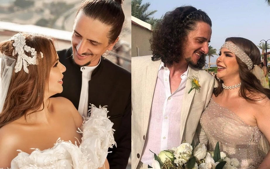 دنيا عبد العزيز تثير السخرية بفستان زفافها الجريء وشهر العسل في مكة! watanserb.com