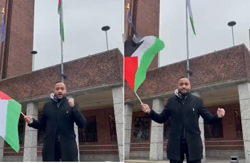رفع علم فلسطين في مدينة أوسلو watanserb.com