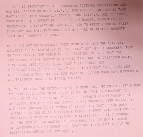 الوثيقة: جزء من المخطط البريطاني لإيقاف مشاركة روديسيا في كأس العالم (FCO 36/326)