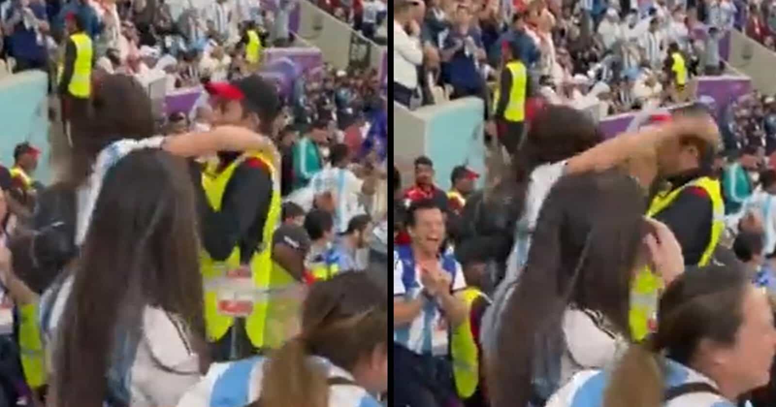 أرجنتينية تحتضن رجل أمن watanserb.com