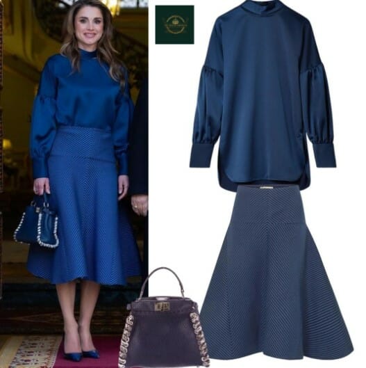 ارتدت الملكة رانيا بلوزة تدعى 'Allica' Cutout Washed-Satin Blouse من ماركة عالمية من Malene Birger