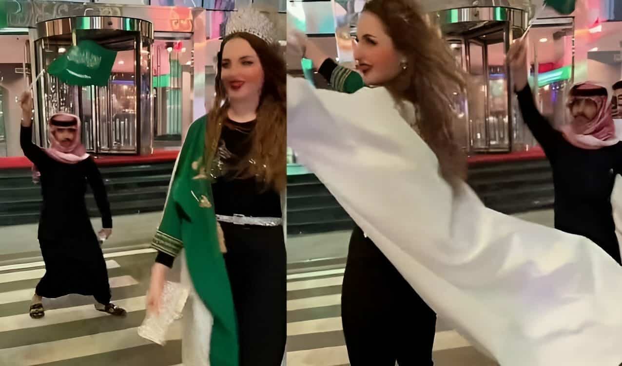 رقص سائحة أجنبية بالعلم السعودي وسط مجموعة شبان يثير الجدل بسبب فرق الأحجام (فيديو) watanserb.com