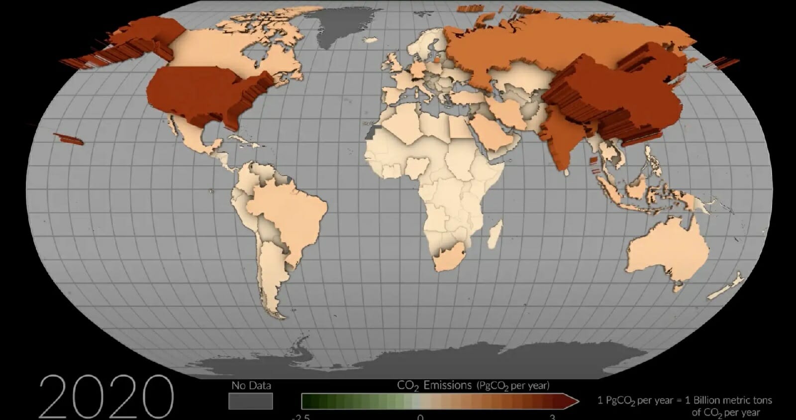 خريطة تُظهر انبعاثات ثاني أكسيد الكربون في العالم
