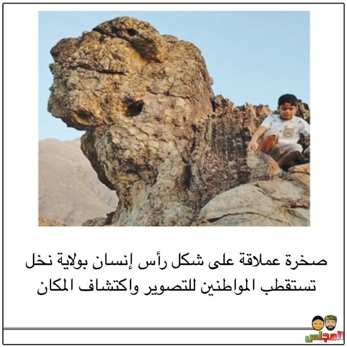 صخرة عملاقة على شكل رأس إنسان في ولاية نخل
