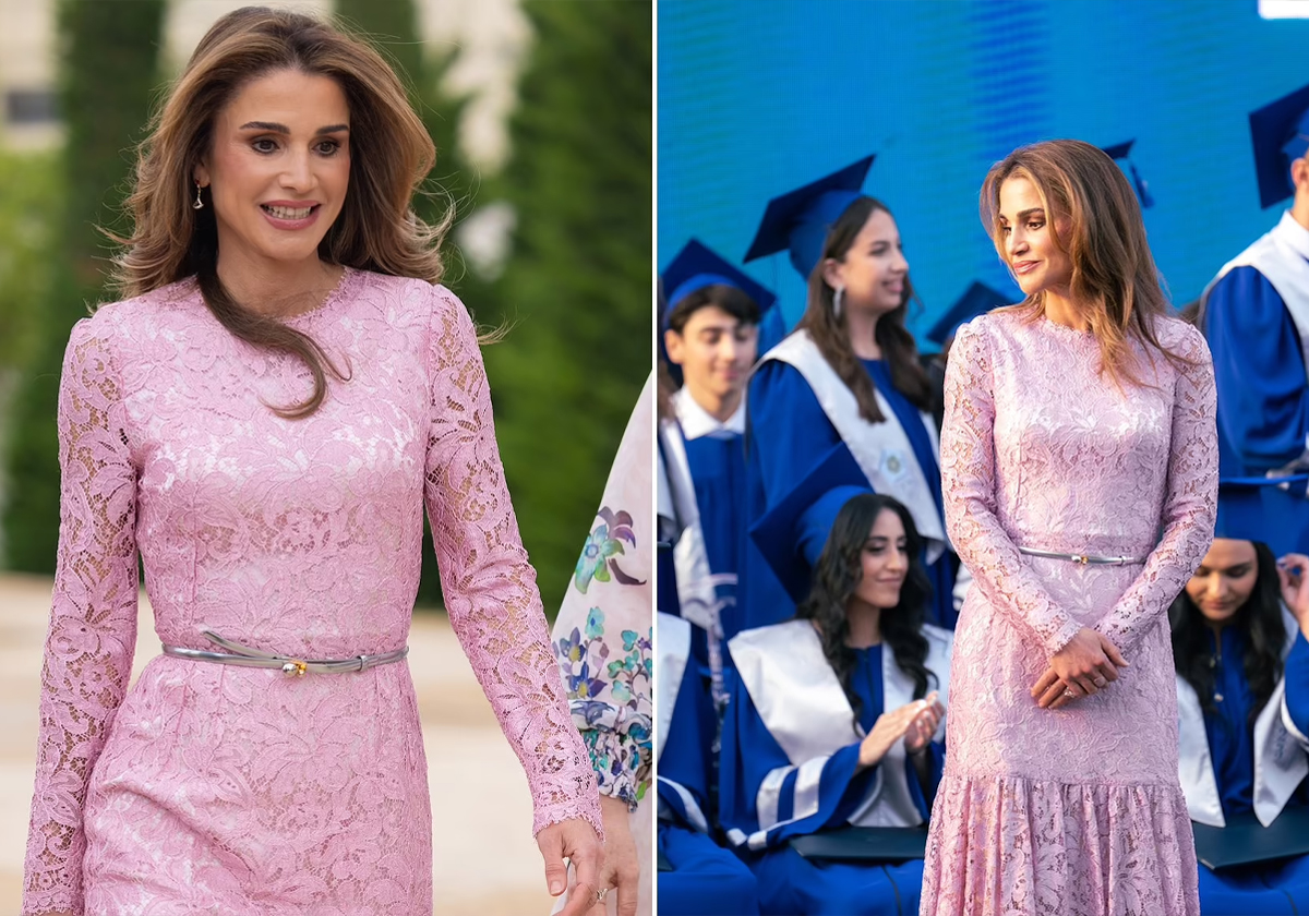 الملكة رانيا تتألق بإطلالة رائعة من الدانتيل الزهري في حفل تخرج المدرسة التي أسستها!