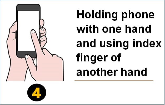 إمساك الهاتف بيد واحدة واستخدام السبابة بيد أخرى