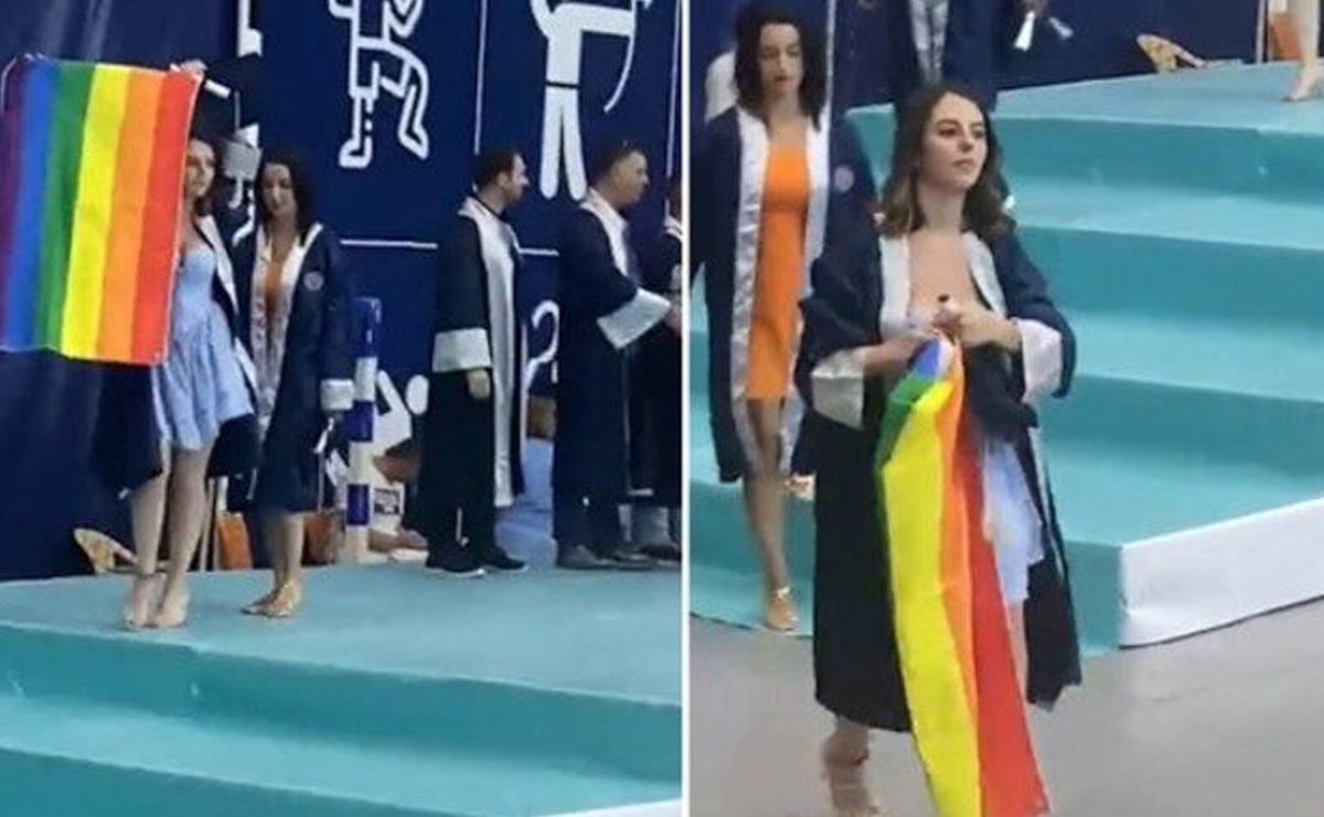 طالبة تركية ترفع علم المثليين في حفل التخرج