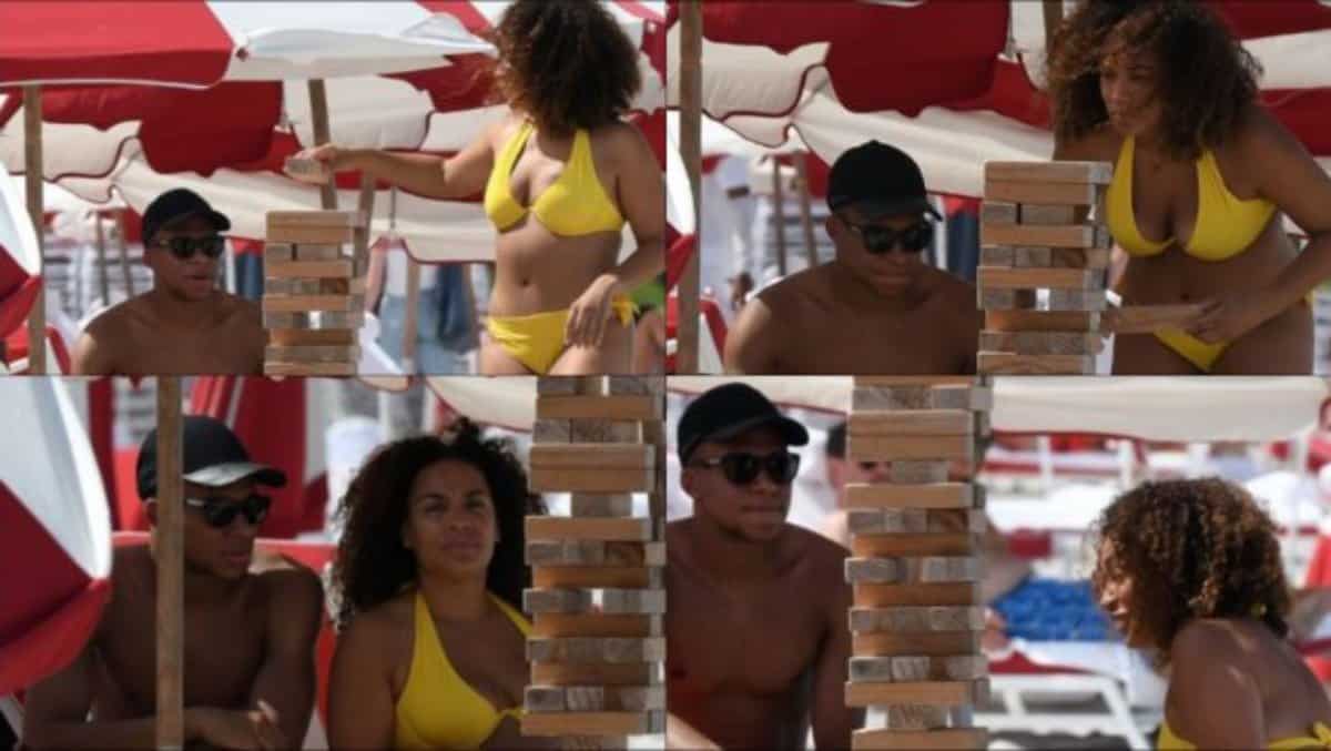 كيليان مبابي مع شابة على الشاطئ