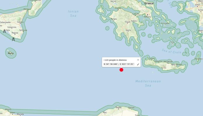 خريطة توضح موقع القارب في محنة ، تم استلامها عن طريق هاتف الإنذار