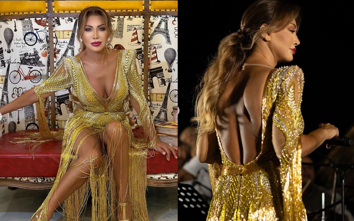 فستان نوال الزغبي الذهبي