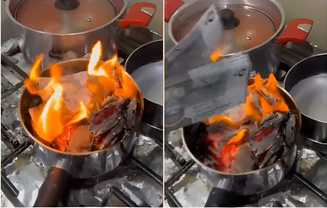مجهول في سلطنة عمان يحرق مبالغ كبيرة فئة 50 ريال عماني في إناء طبخ! (فيديو)