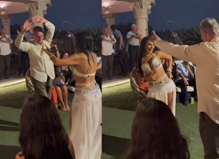 محمود حميدة في وصلة رقص مثيرة مع أميرة حداد (فيديو)