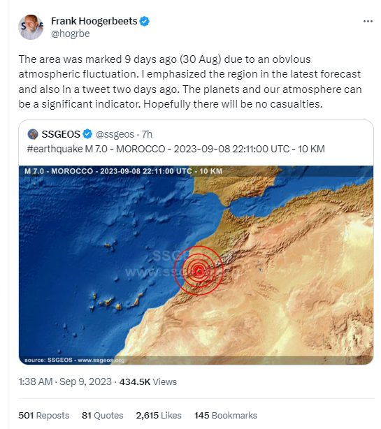 تغريدة العالم الهولندي هوغربيتس حول زلزال المغرب
