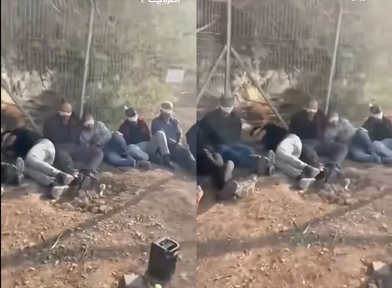 لقطة مقتطفة من الفيديو المتداول: معتقلون فلسطينيون معصوبي العينين