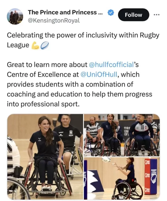 أميرة ويلز كيت ميدلتون خلال مشاركتها في فعالية الرغبي على الكراسي المتحركة للأطفال من ذوي الاحتياجات الخاصة