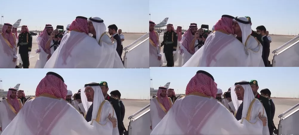لحظة استقبال محمد بن سلمان لمحمد بن زايد في المطار