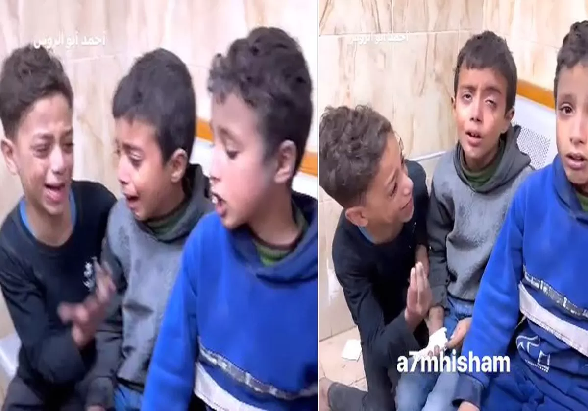 أطفال من غزة يبكون على مصير والدهم بعد قصف الاحتلال لمنزلهم