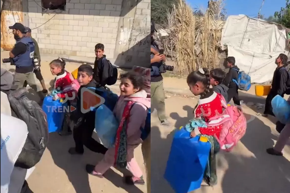 أطفال مصريين في قطاع غزة يحملون أمتعة