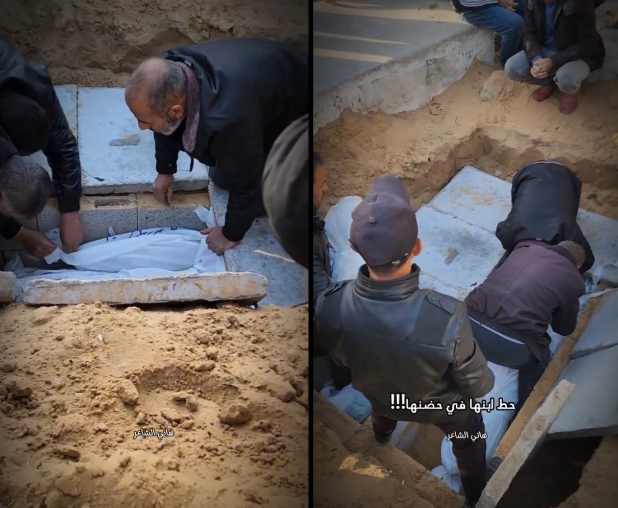 دفن امرأة وطفلها في نفس القبر برفح