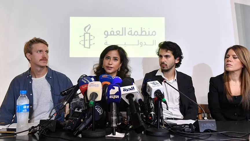 أعضاء منظمتي هيومن رايتس ووتش والعفو الدولية في ندوة صحفية حول استهداف 7 صحفيين لبنانيين