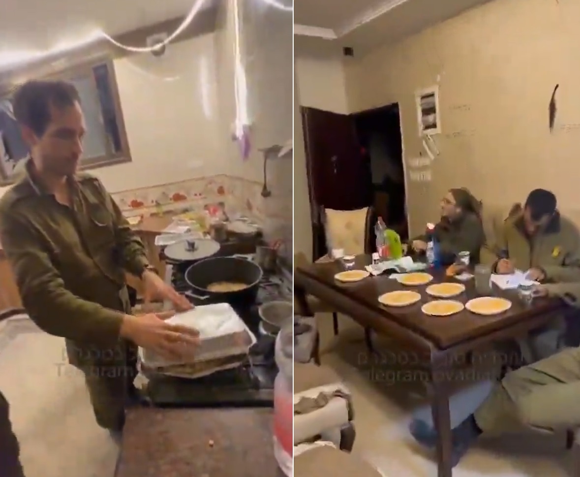 جنود إسرائيليين يعدون الطعام داخل منزل في غزة