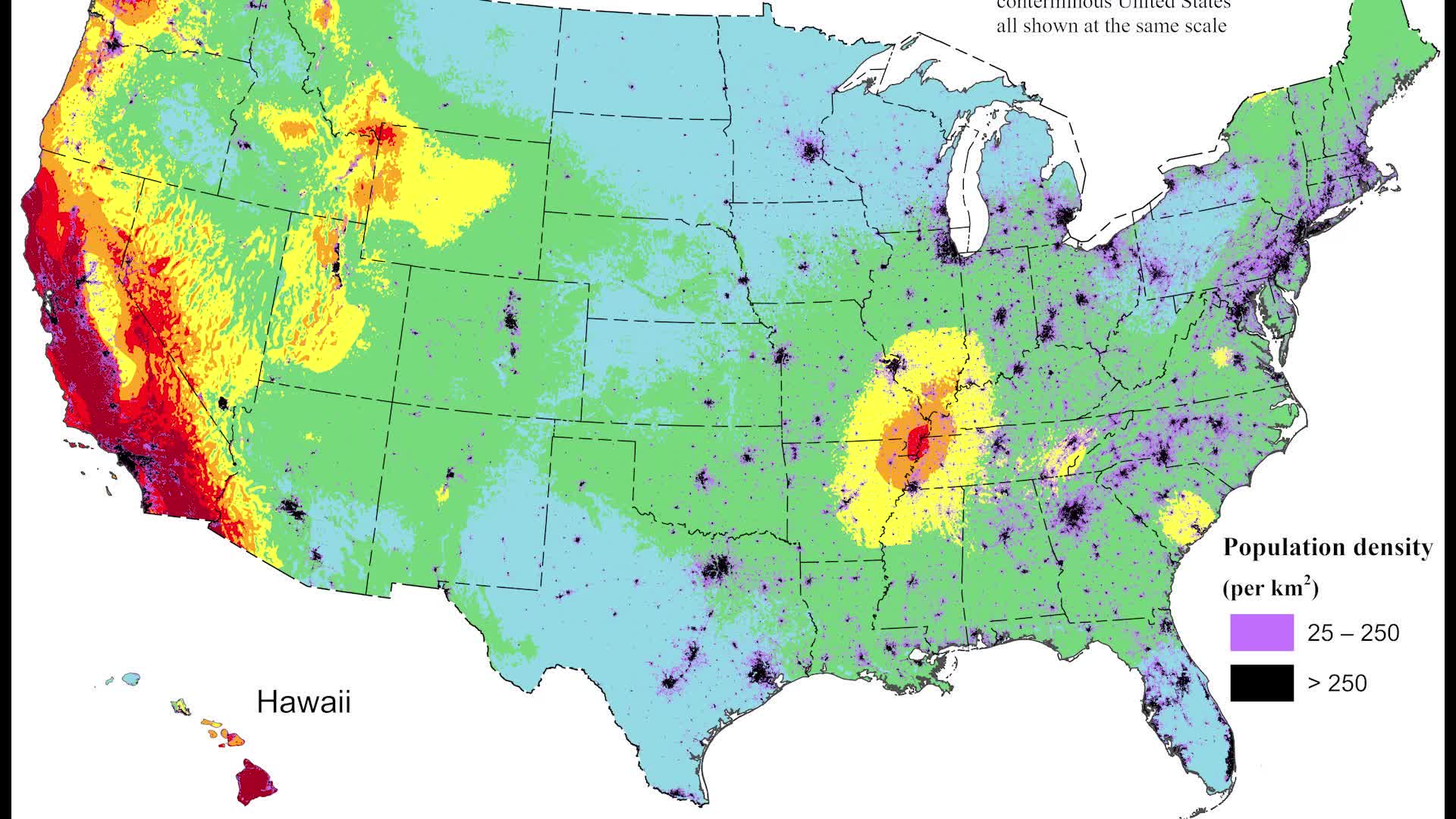 خريطة الزلزال في أمريكا