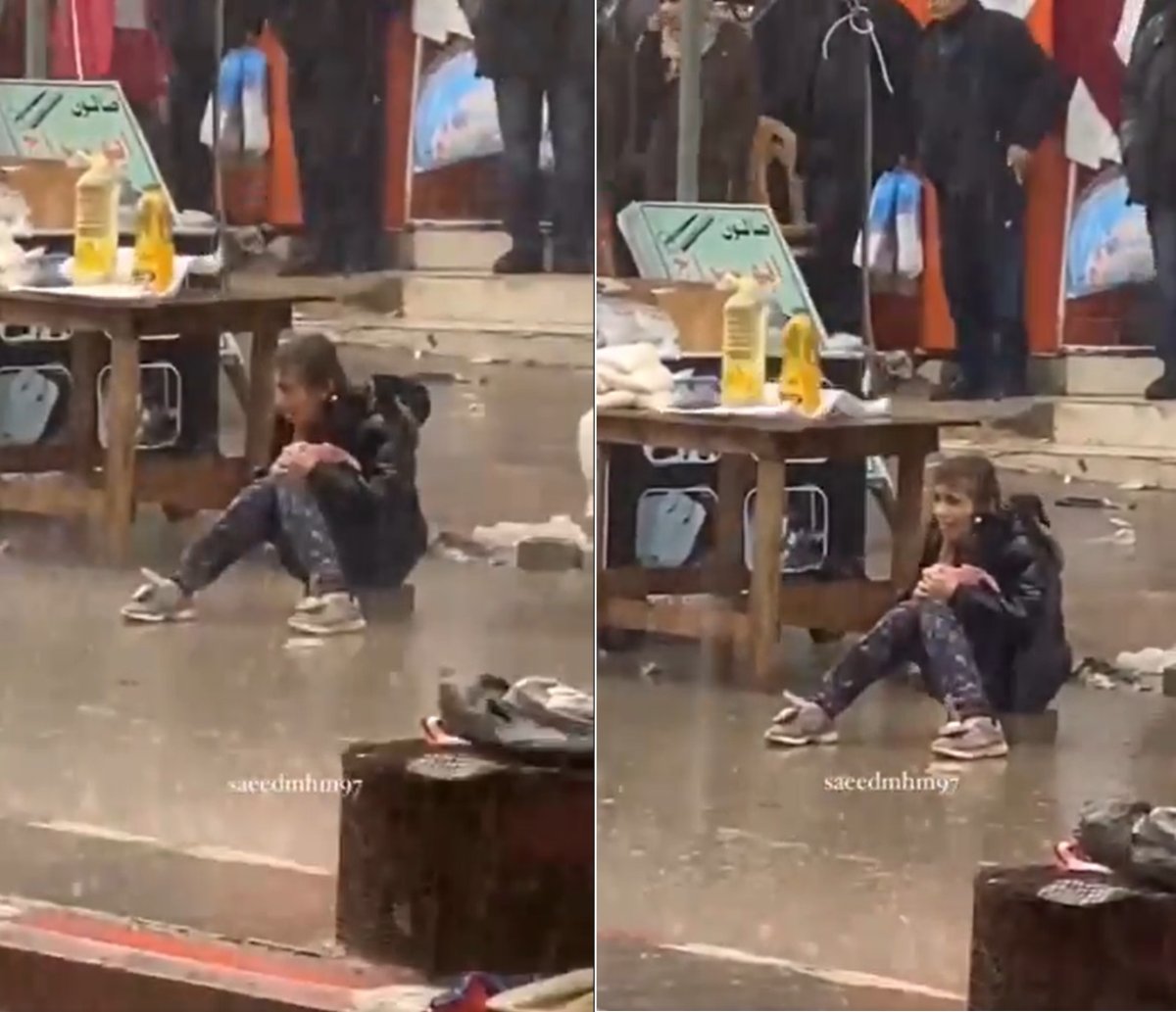 طفلة تبكي وترتجف تحت المطر في غزة