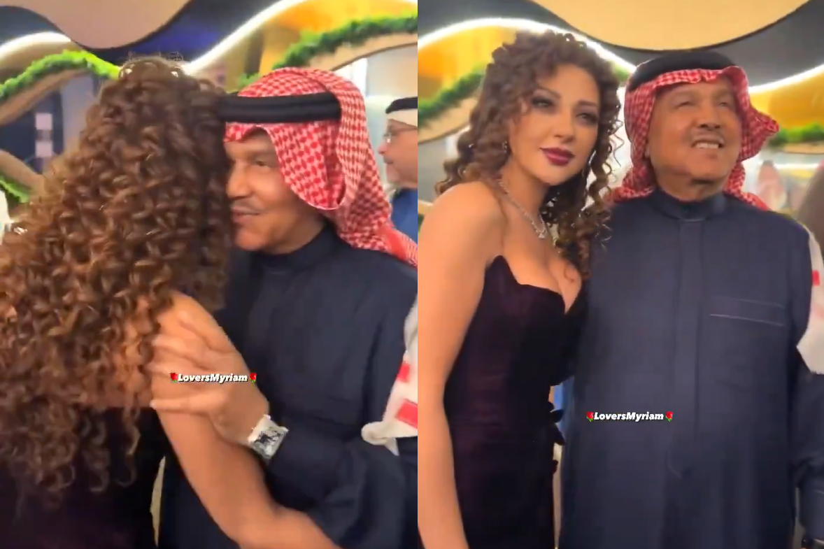 الفنان السعودي محمد عبده يعانق اللبنانية ميريام فارس ويقبلها في حفل جوائز JOY AWARDS