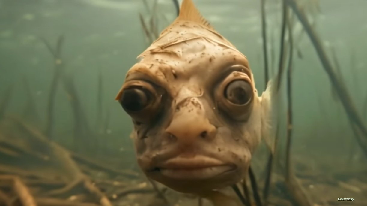 أسماك بوجوه بشرية - لقطة من فيديو بالذكاء الاصطناعي