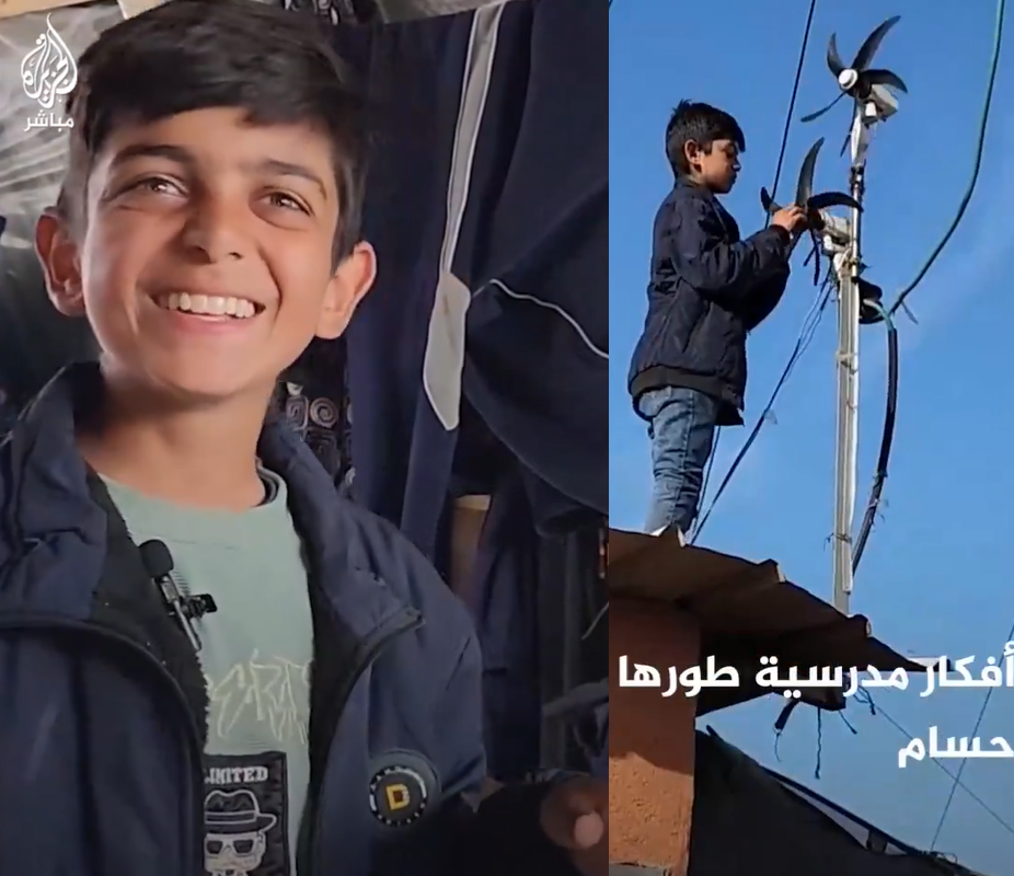 "نيوتن غزة".. طفل فلسطيني يقهر الظلام بابتكار أضاء عتمة الخيام