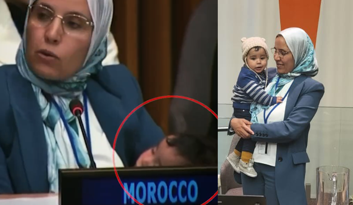 بأحضان مسؤولة مغربية.. "الرضيع النائم" يخطف الأنظار في الأمم المتحدة