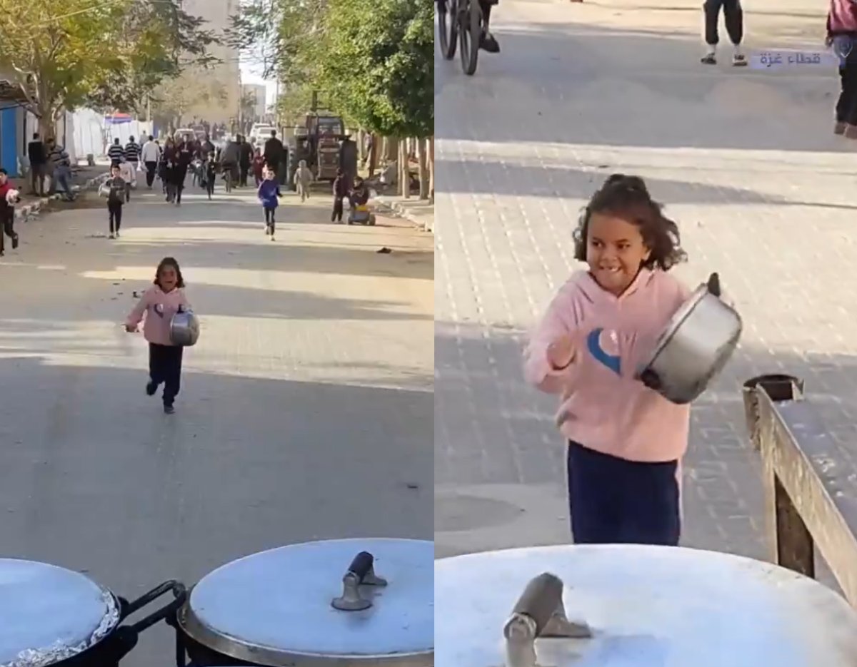 طفلة تلاحق عربات الطعام في غزة