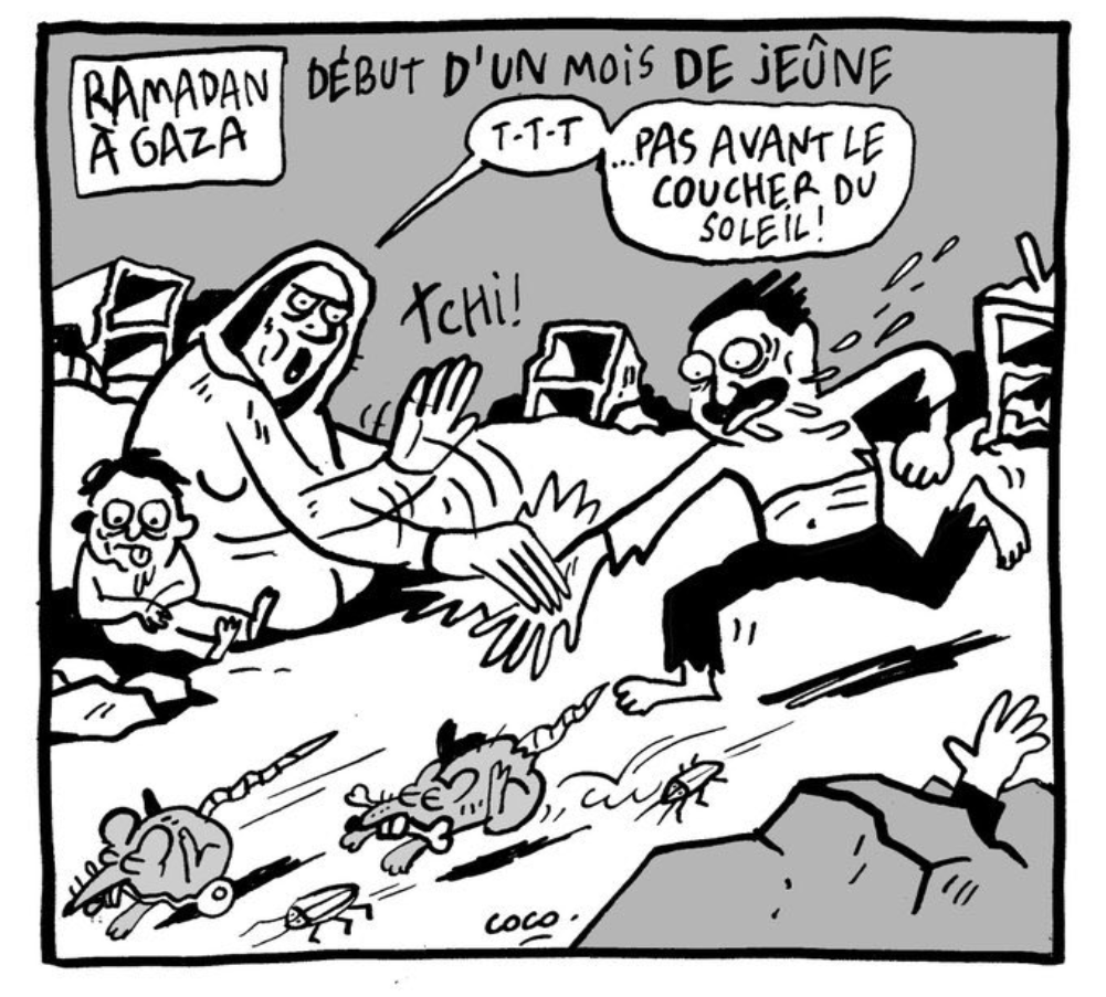 "ليبراسيون" الفرنسية تفجر الغضب بكاريكاتير حقير عن "رمضان غزة"
