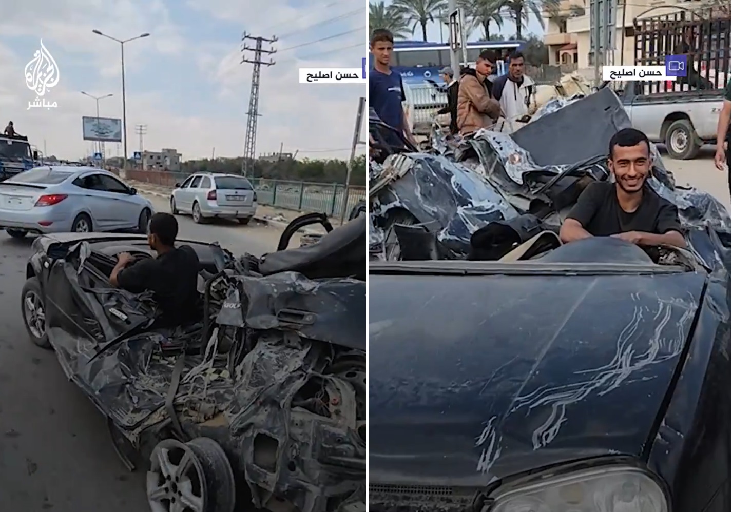 فلسطيني يعود إلى خان يونس بنصف سيارة