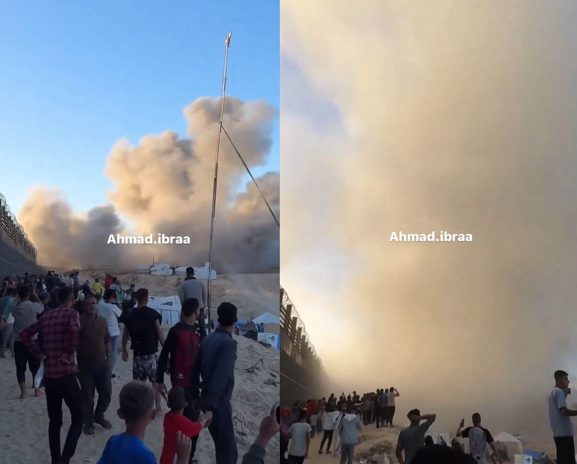 خلفه جيش أكبر بلد عربي!.. غزاويون يحتمون بالجدار المصري أثناء قصفهم برفح (فيديو)