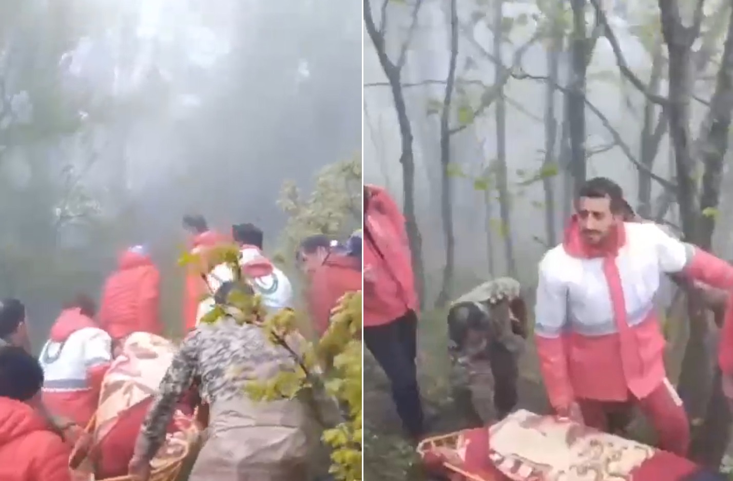 لحظة انتشال جثامين الرئيس الإيراني ومرافقيه بعد كارثة تحطم المروحية